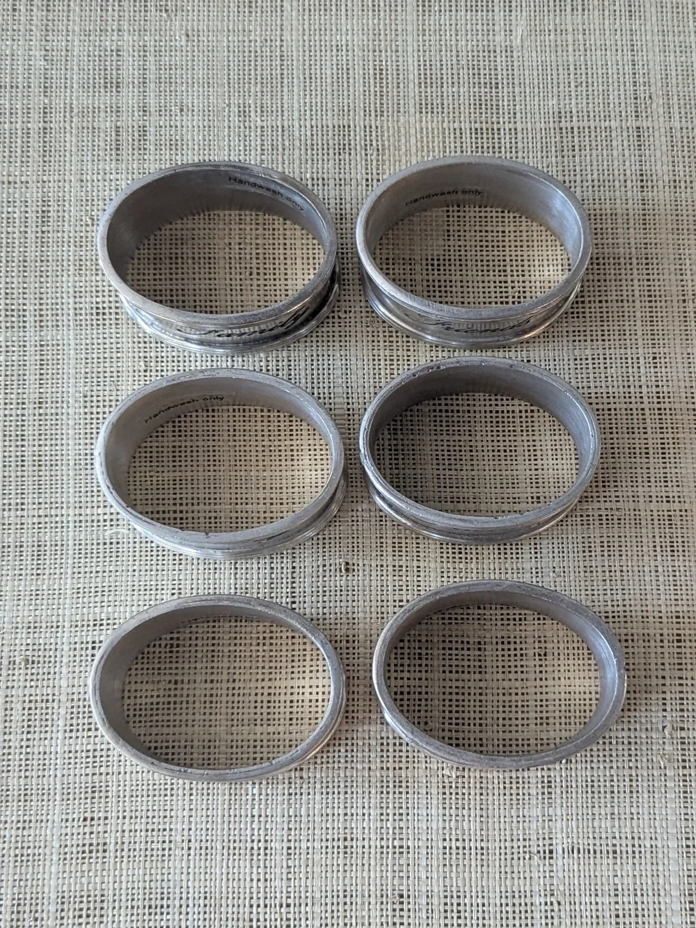 Pottery Barn Friends and Family Antiqued Silver Tone Oval Napkin Rings Set of 6